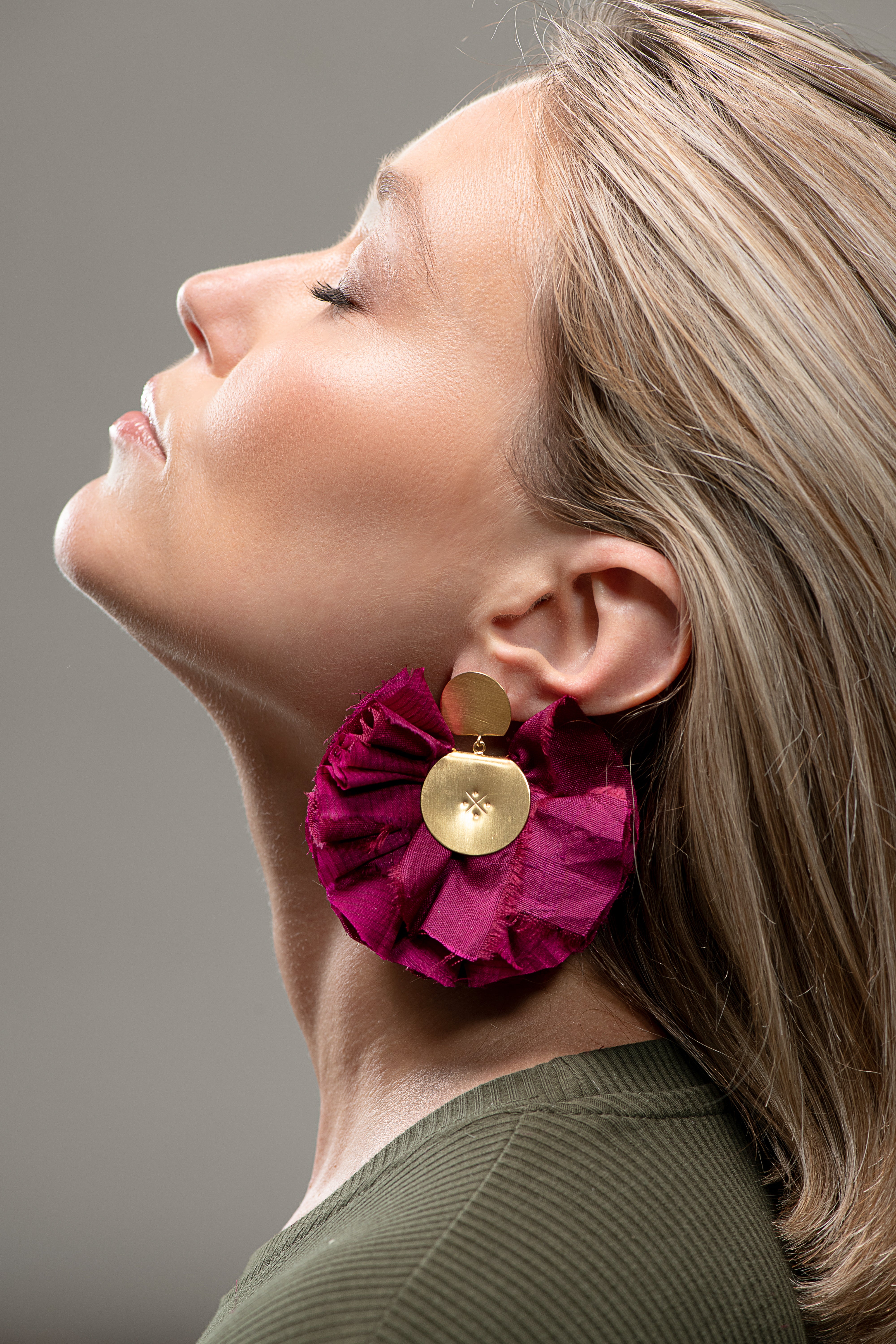 Silk Fan Earrings | Raspberry