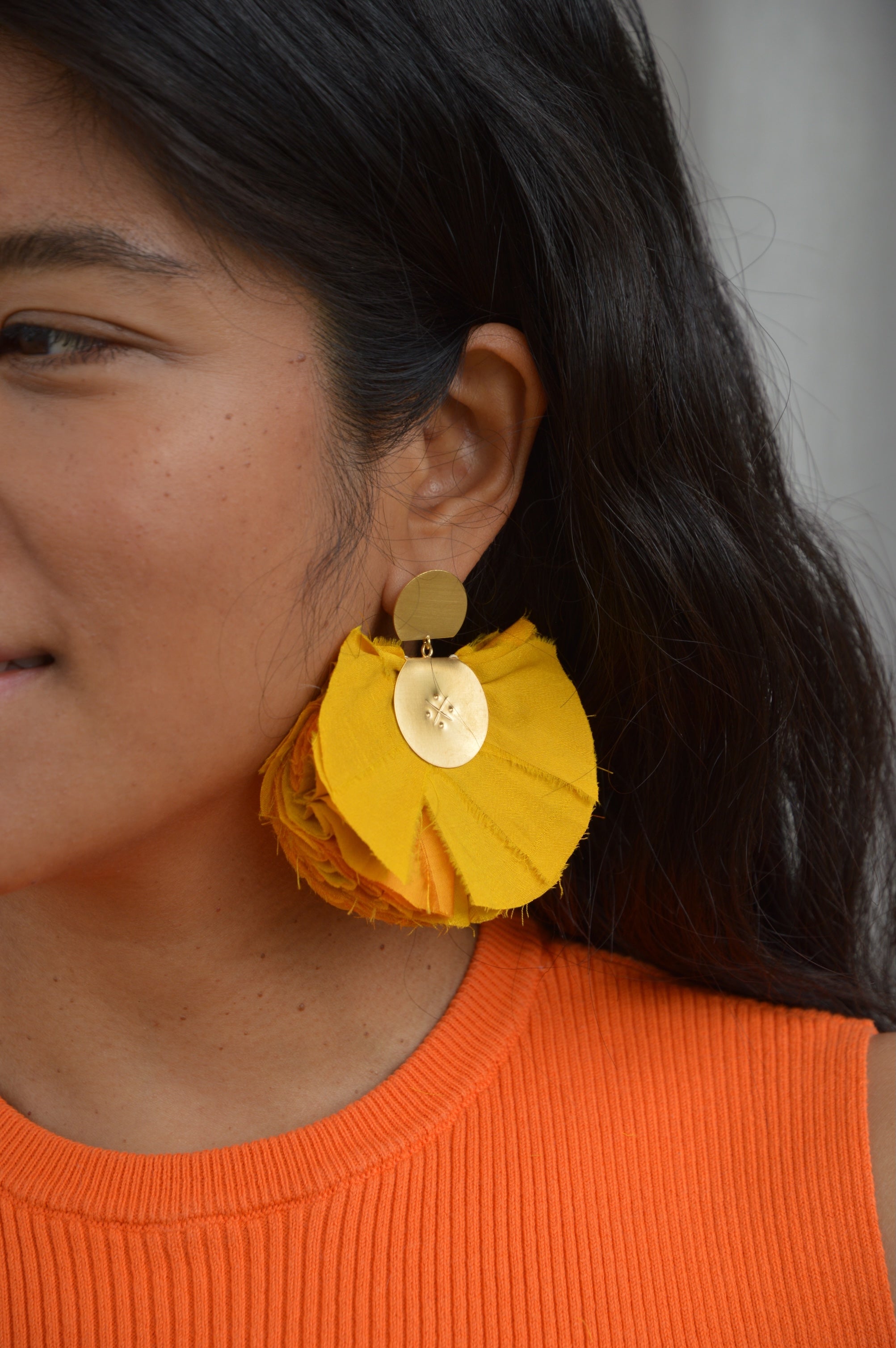 Silk Fan Earrings | Yellow