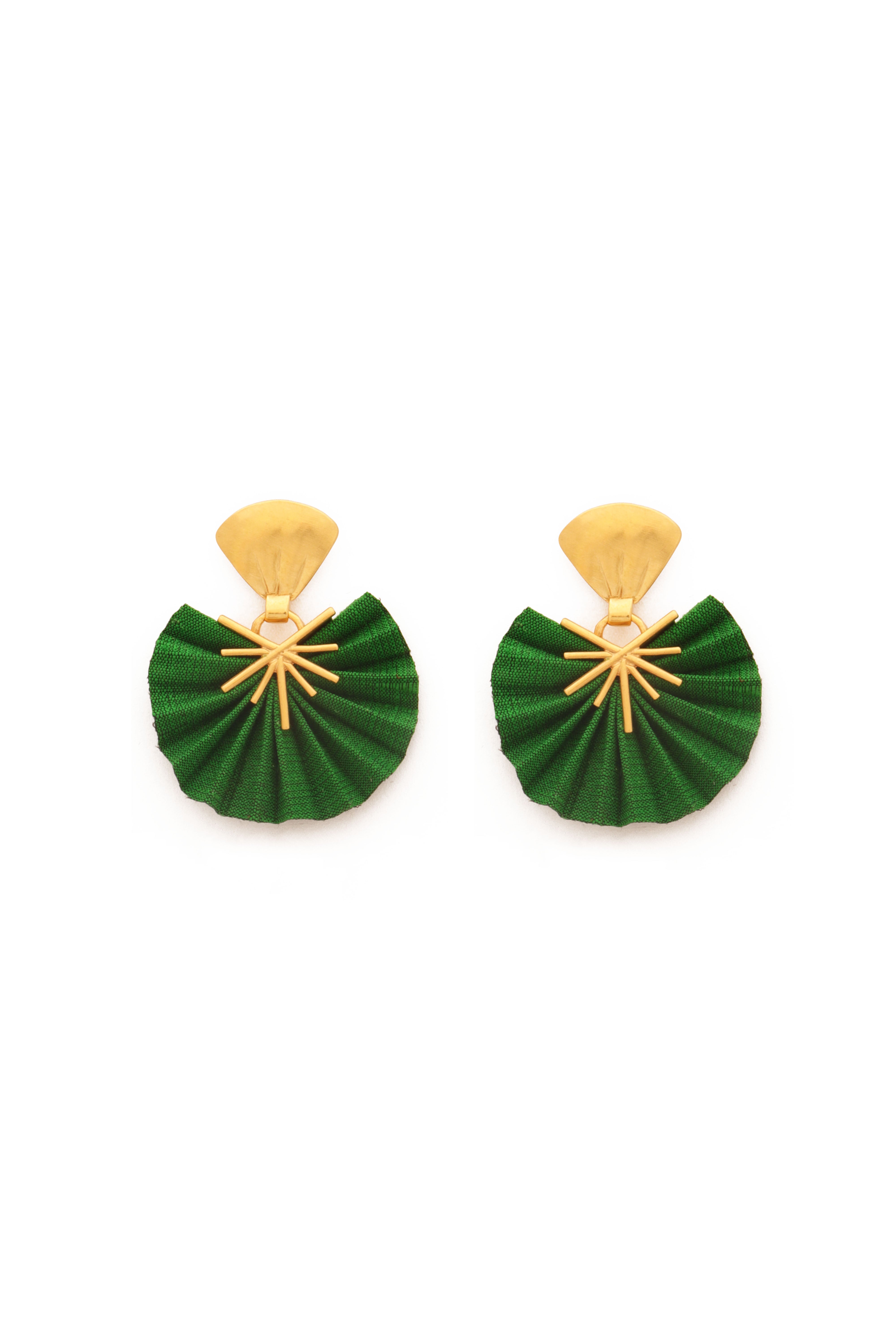 Mini Sparkle Fan Earrings | Green