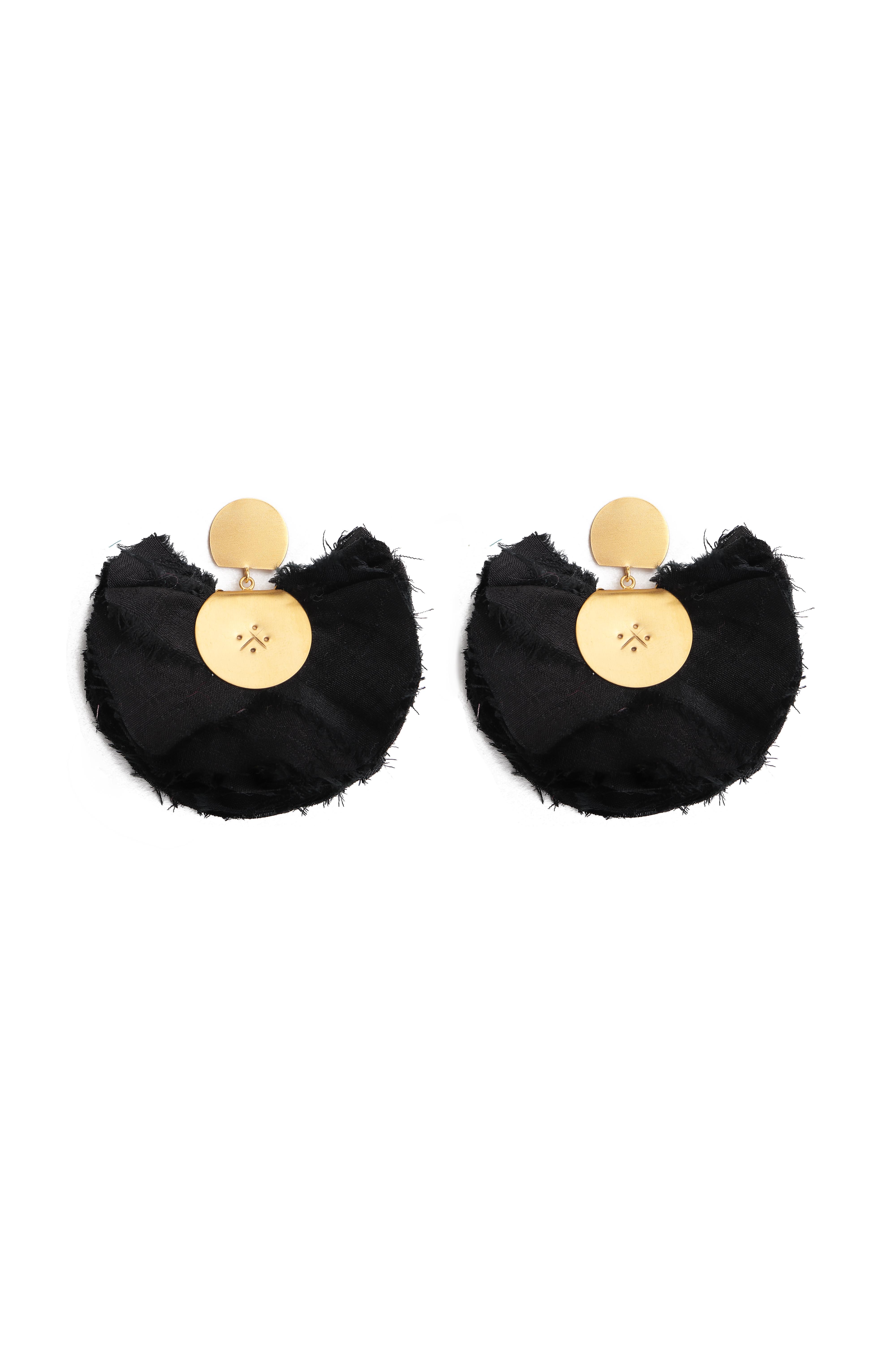 Silk Fan Earrings | Black