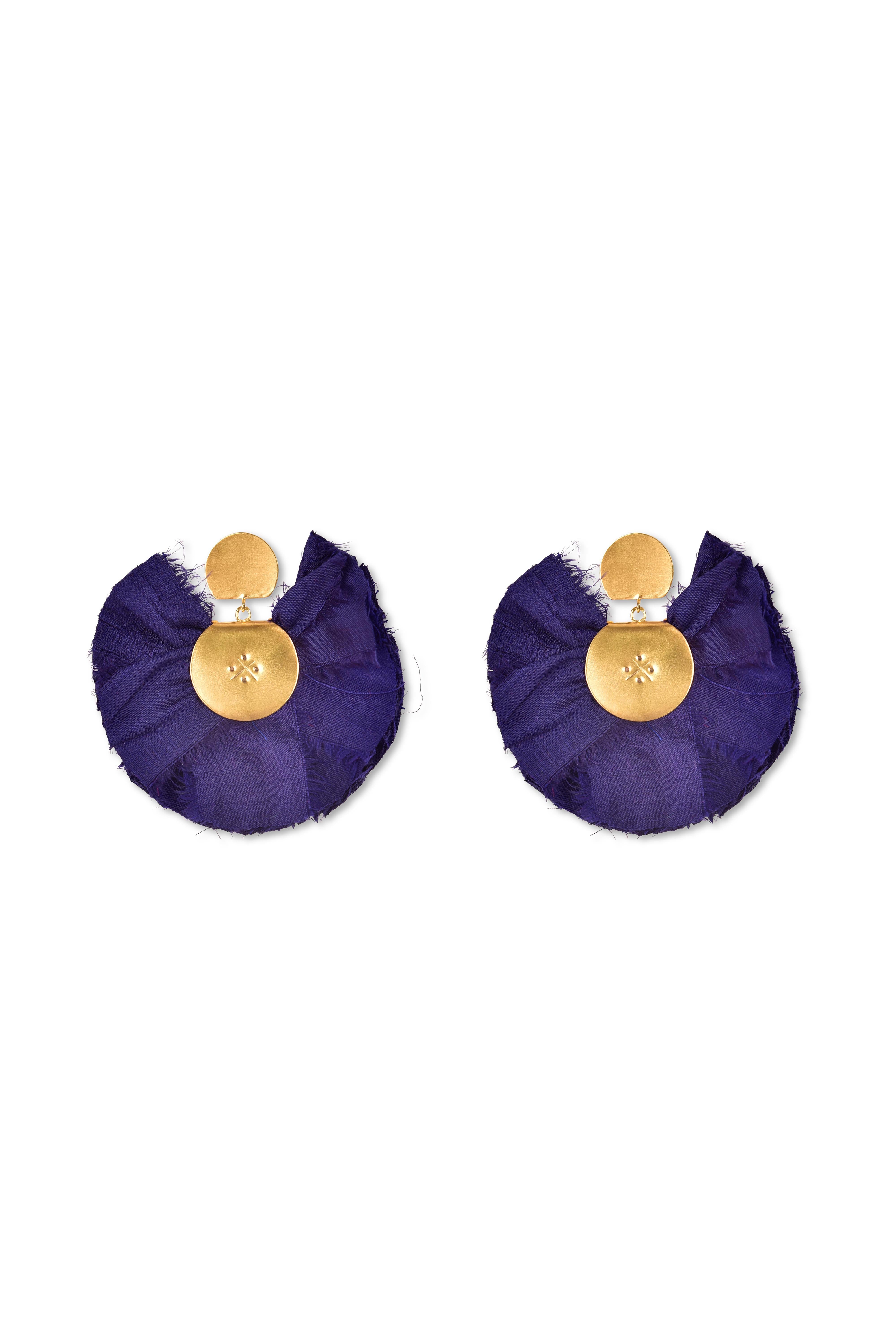 Silk Fan Earrings | Midnight Blue