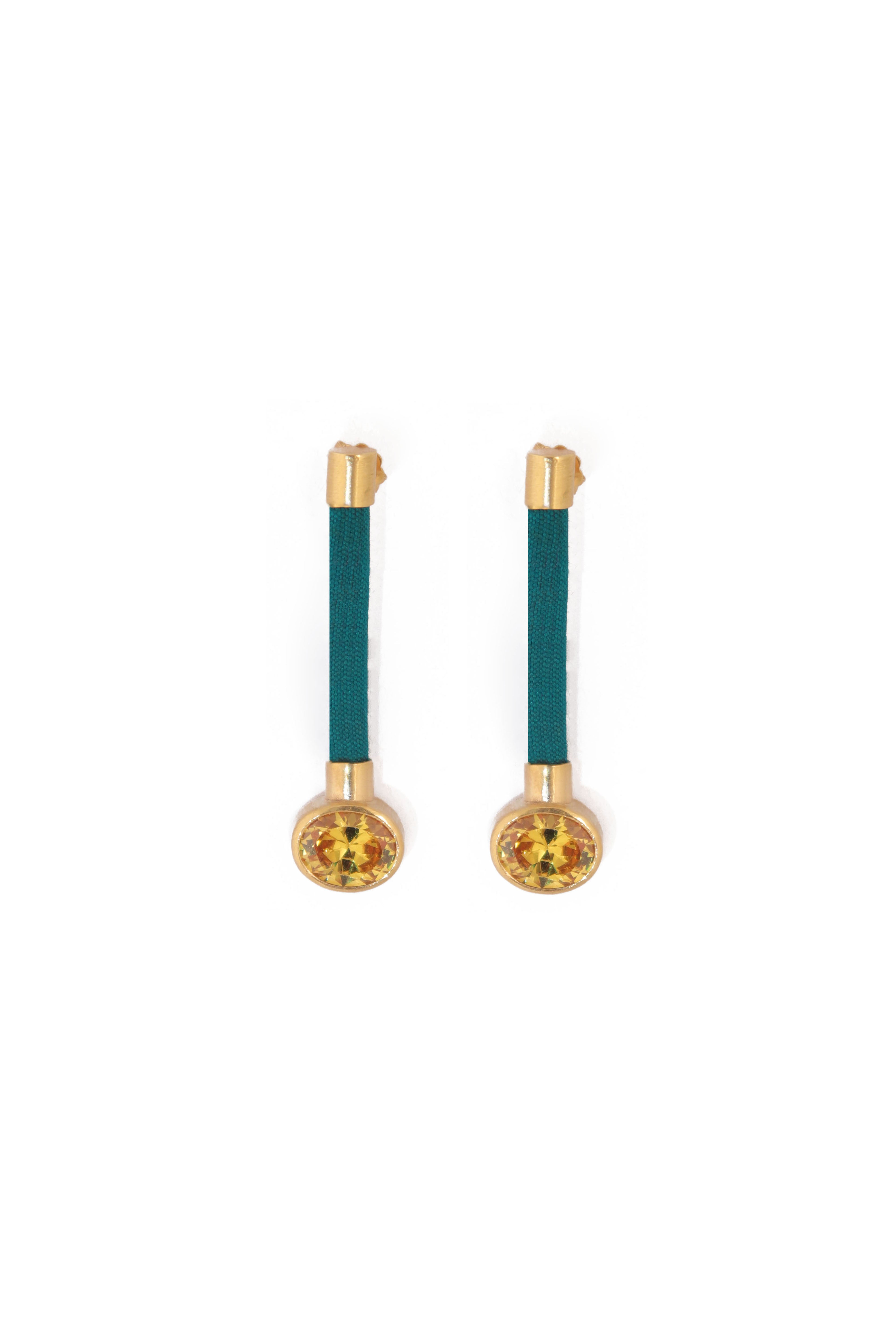 Silky Baguette Earrings | Petrol & Yellow