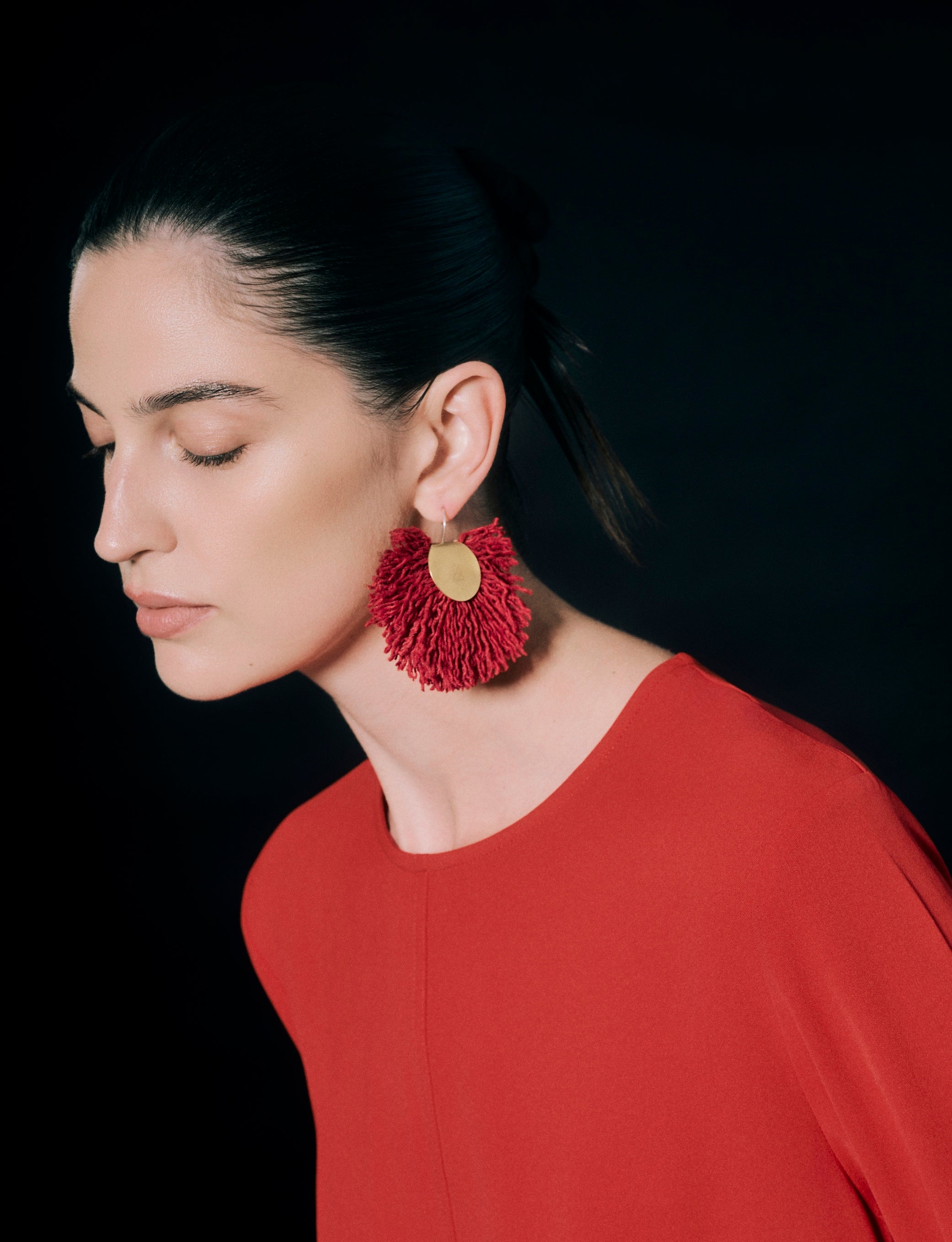 Wool Fan Earrings | Red