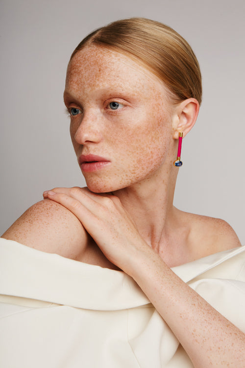 Silky Baguette Earrings | Blue & Fuchsia