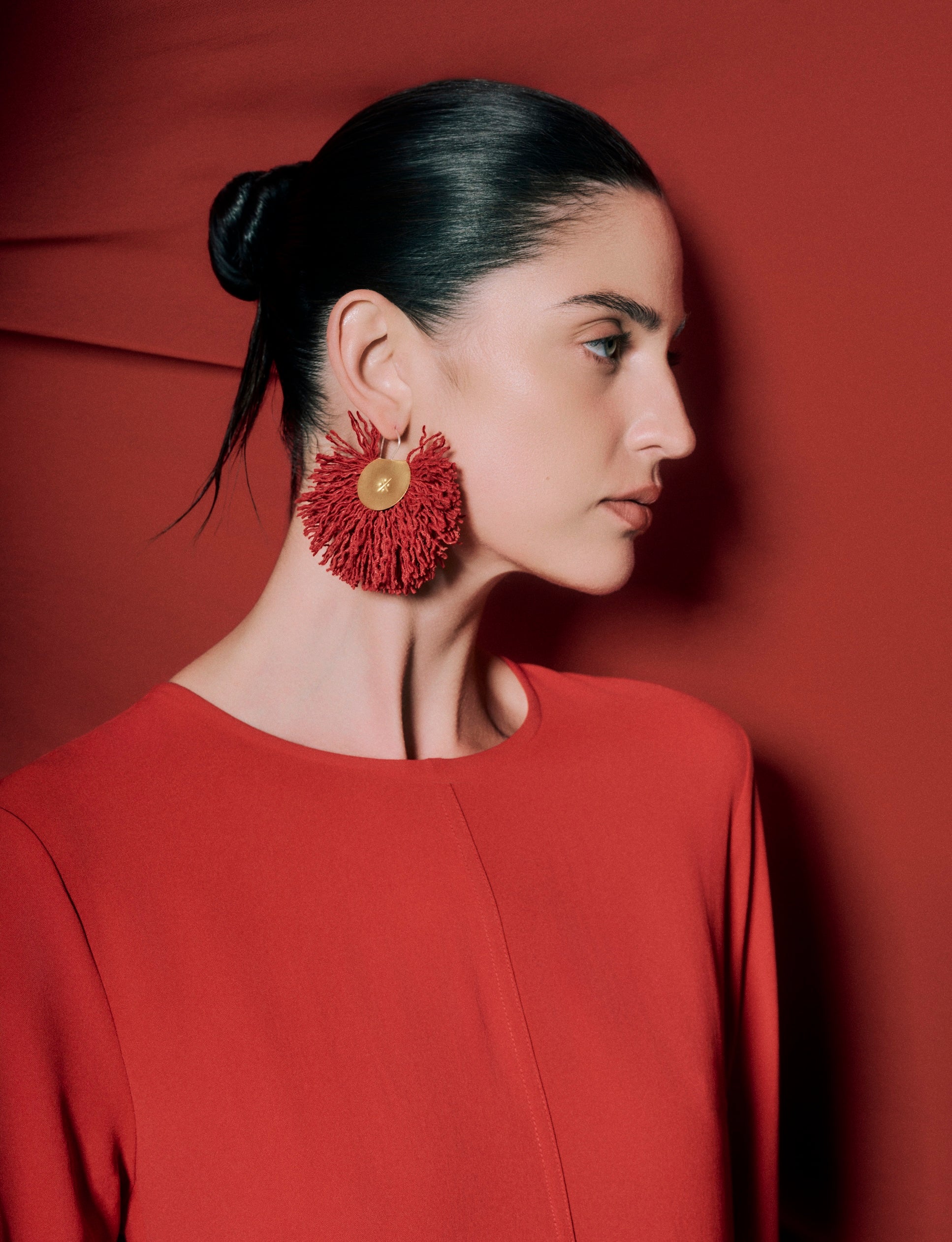 Wool Fan Earrings | Red