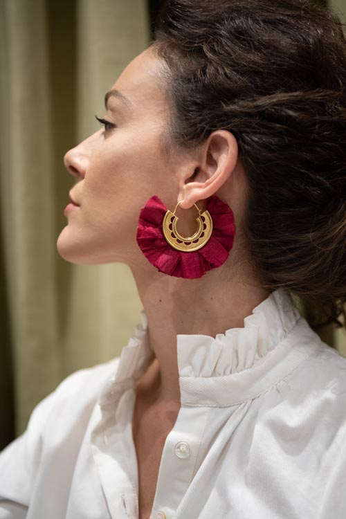 Lace Fan Earrings / Red