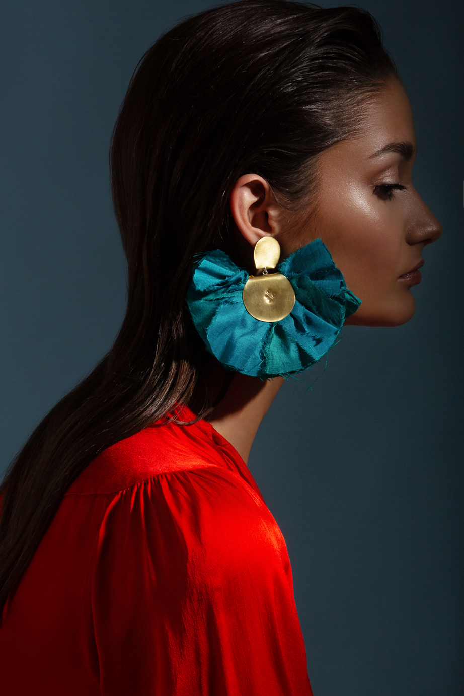Big Silky Fan Earrings/  Turquoise