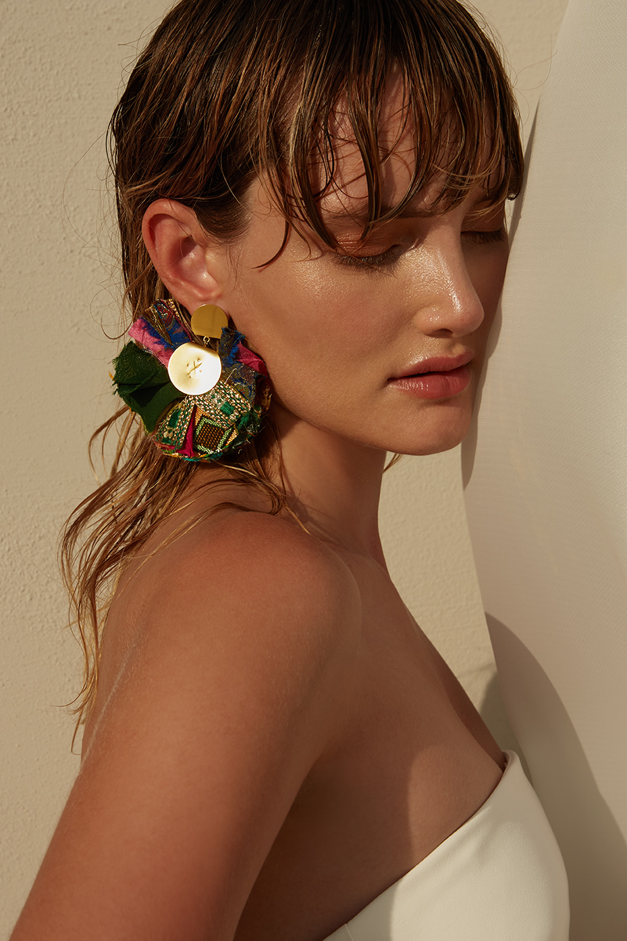 Mini silky fan earrings / Multicolor