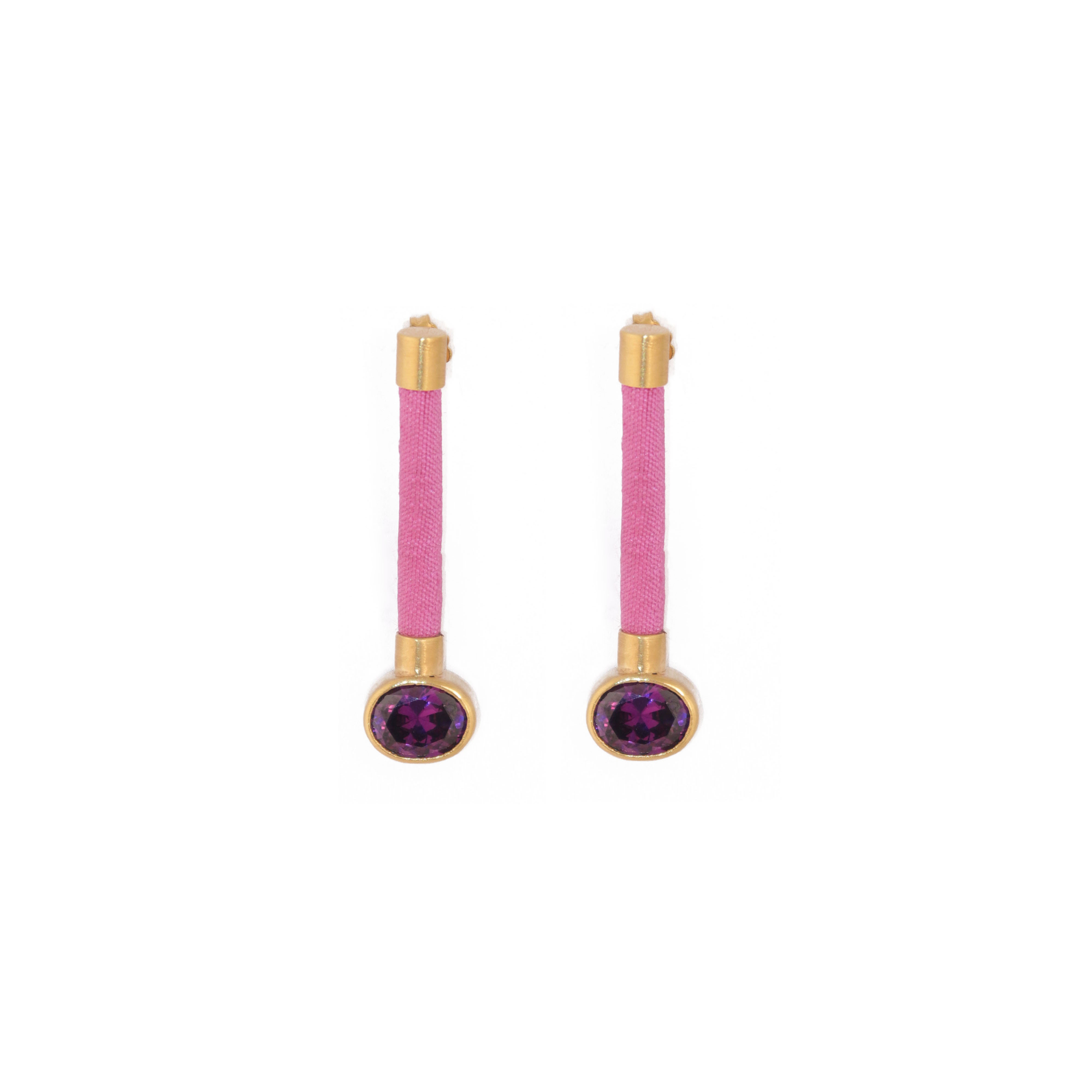 Silky Baguette Earrings Purple/ Pink
