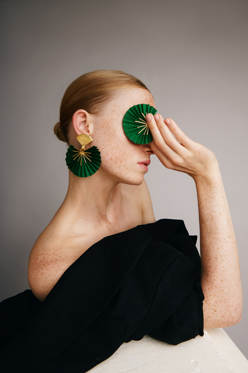 Sparkle Fan Earrings / Small Emerald Green
